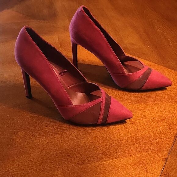 Nine West Faux Suede Cocktail Party Pointed Toe 4" Stiletto Heels 8M, Wine Red - Picture 3 of 9